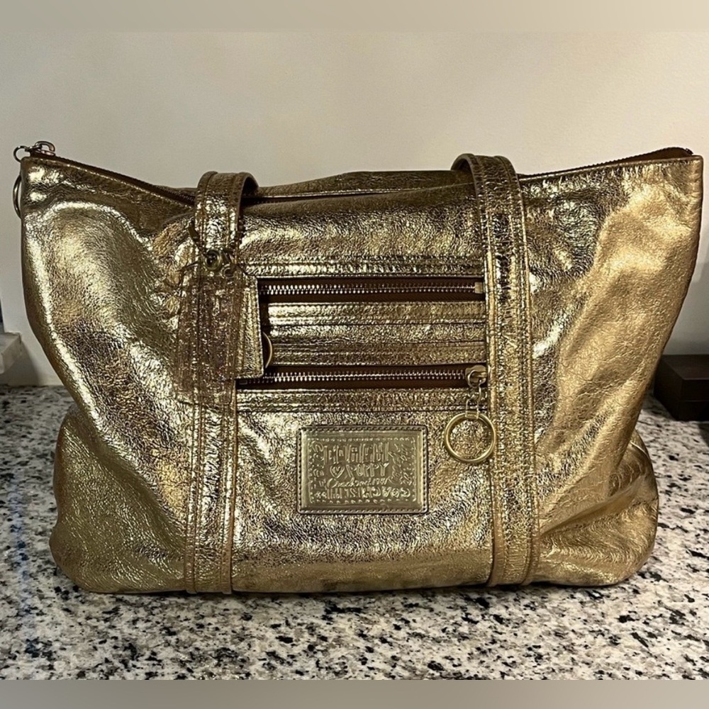 Coach Poppy Gold Metallic Shoulder Bag - Picture 3 of 14